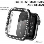 Wholesale Crystal Diamond Rhinestone Case with Built In Tempered Glass Screen Protector for Apple Watch Series 6/5/4/SE [40mm] (Black)